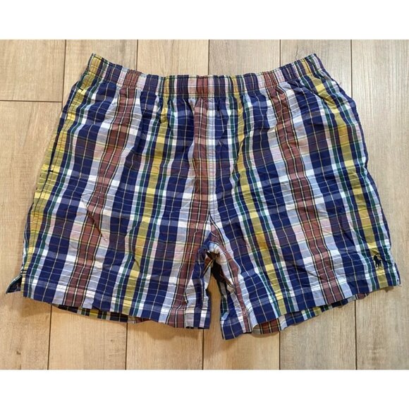 Vintage 90s Polo Sport Ralph Lauren Plaid Lined Swim Trunks Shorts Mens Large - Picture 1 of 10